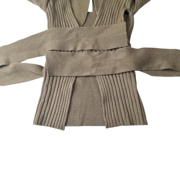 NWT Dion Lee Size XS/2 Warm Khaki Cable Cut-Out Back Tie Turtleneck Sweater - Picture 9 of 16